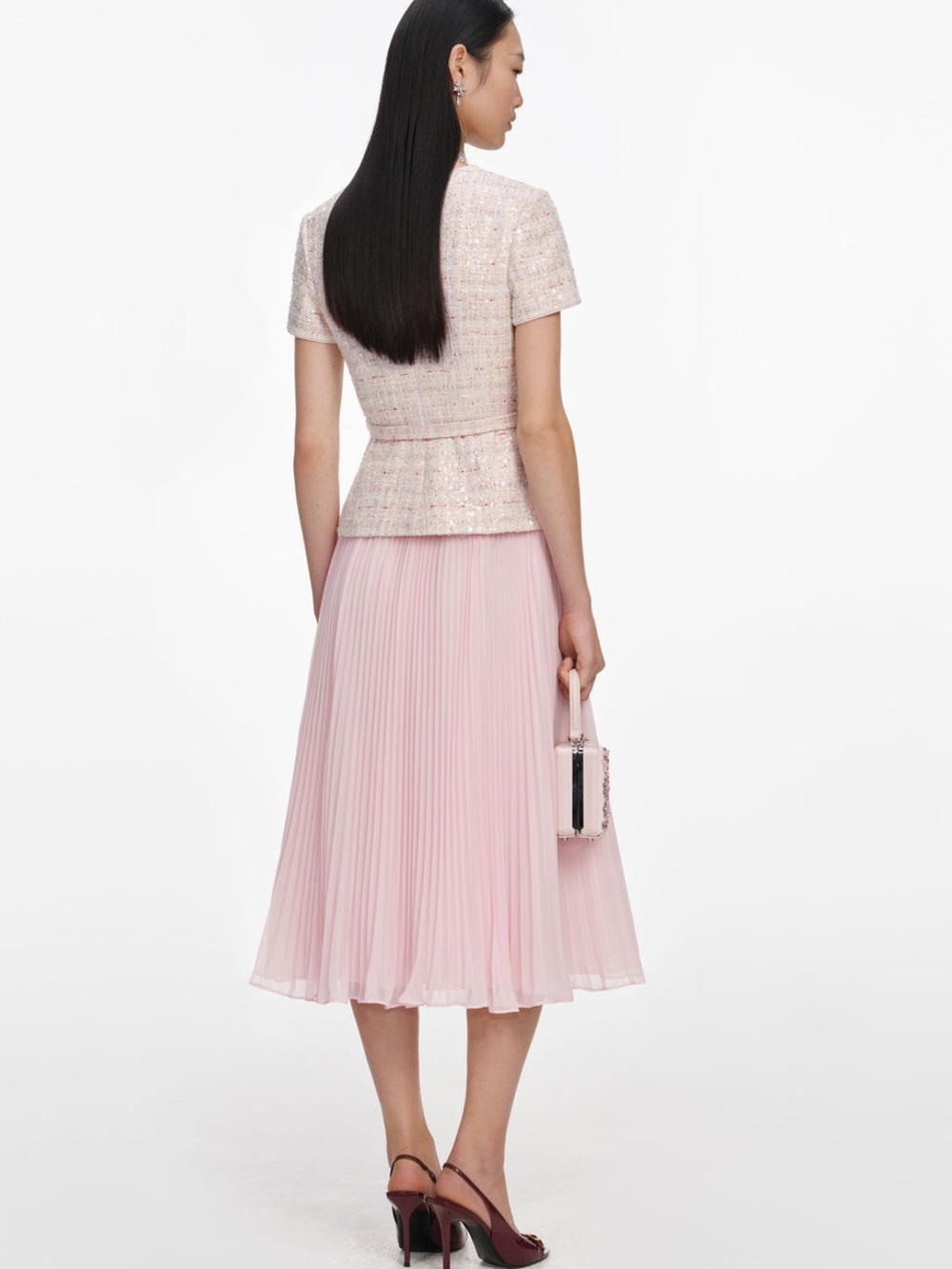 Self-Portrait NWOT PINK SEQUIN BOUCLE TAILORED MIDI DRESS - Picture 5 of 12